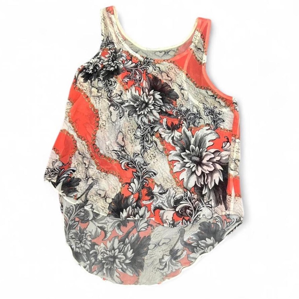 Floral Coral Scoop-Neck Tank Top